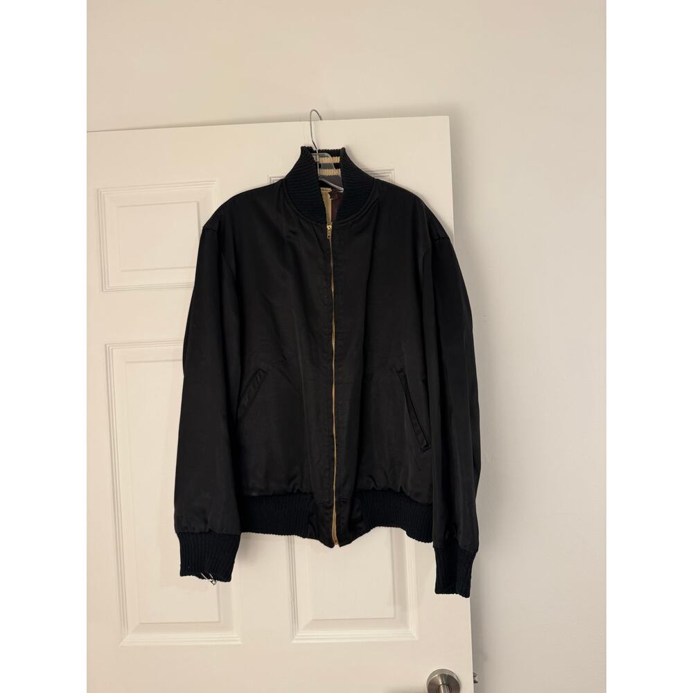 Vintage Goodman & Sons reversible Black Satin Bomber Jacket Striped Zip Mens